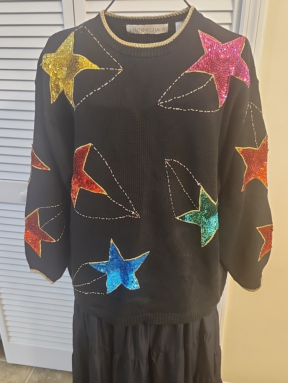 Josephine Chaus Black Sequin Star Sweater